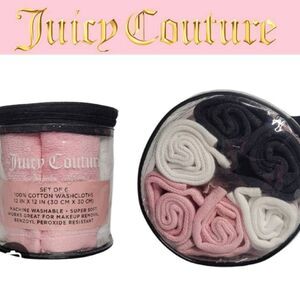 Juicy Couture Home Set of 6 Cotton Washcloths- Pink/White/Black